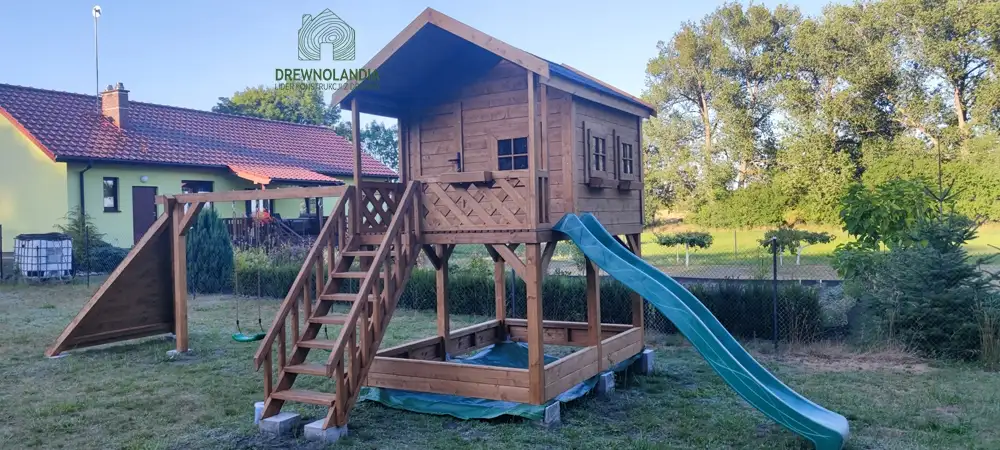 Lolek - drewniany domek i plac zabaw dla dzieci, ogrodowe wyposażenie