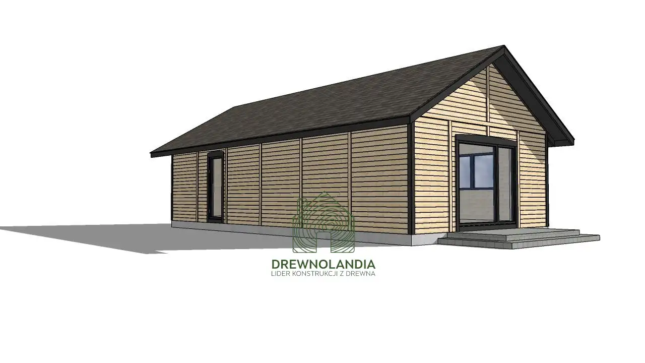 Dom CRK1 PLUS – widok na elewację boczną, nowoczesny projekt 70 m²