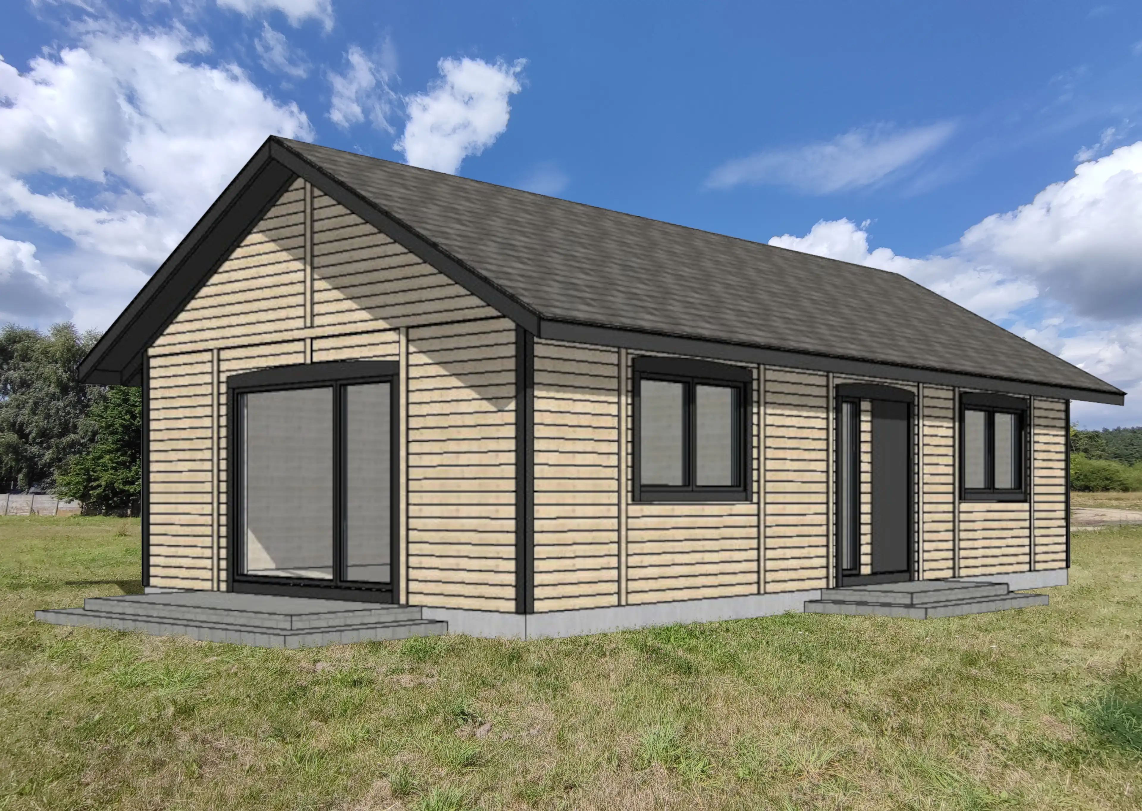 CRK1 PREMIUM – drewniany dom całoroczny, widok na bryłę z przodu