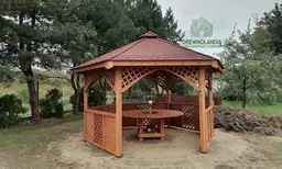 Ośmiokątna altanka drewniana Alicja o wymiarach 3,5 m, idealna do ogrodu