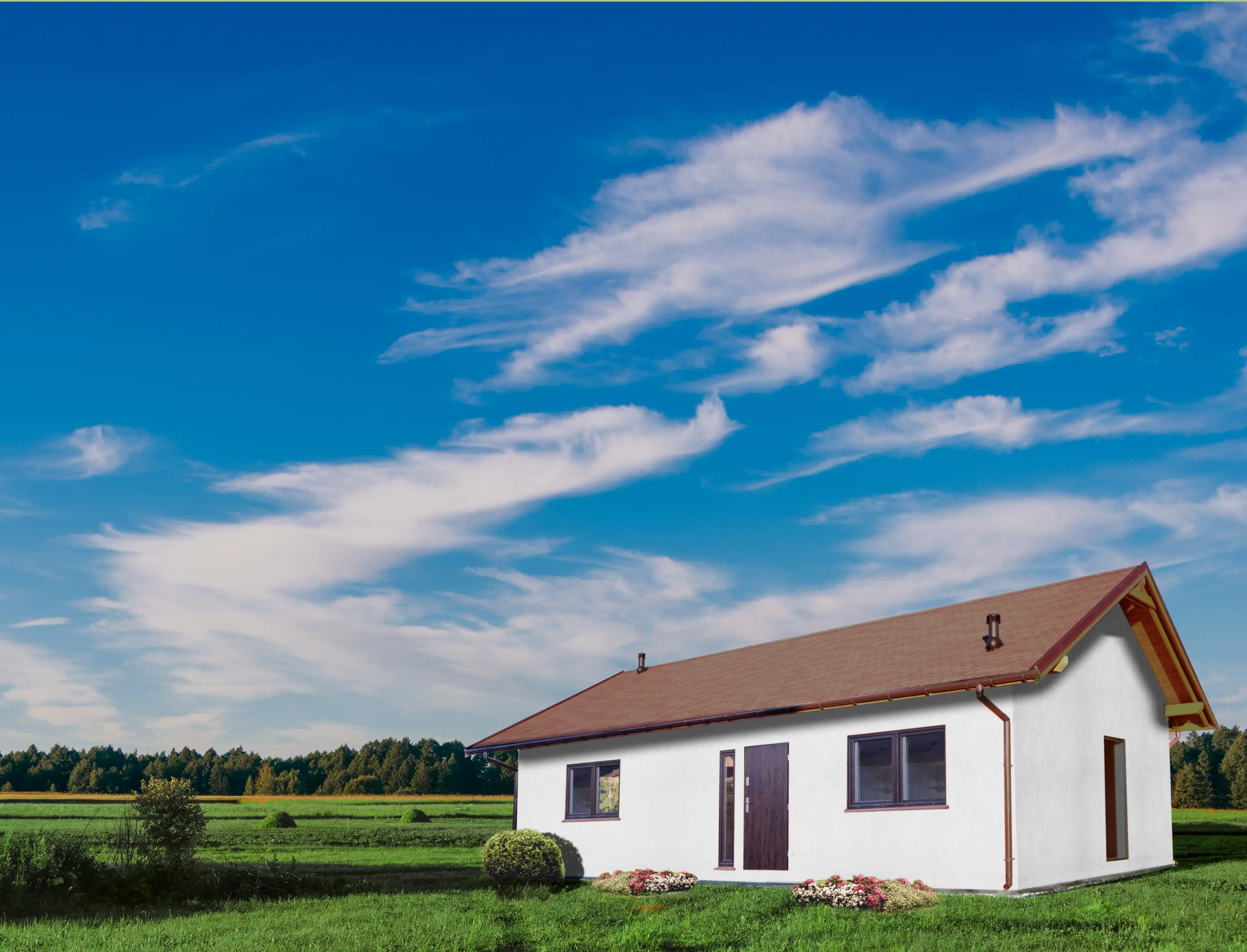 CRK1 PREMIUM – banner promocyjny przedstawiający nowoczesny drewniany dom całoroczny o powierzchni 70 m²