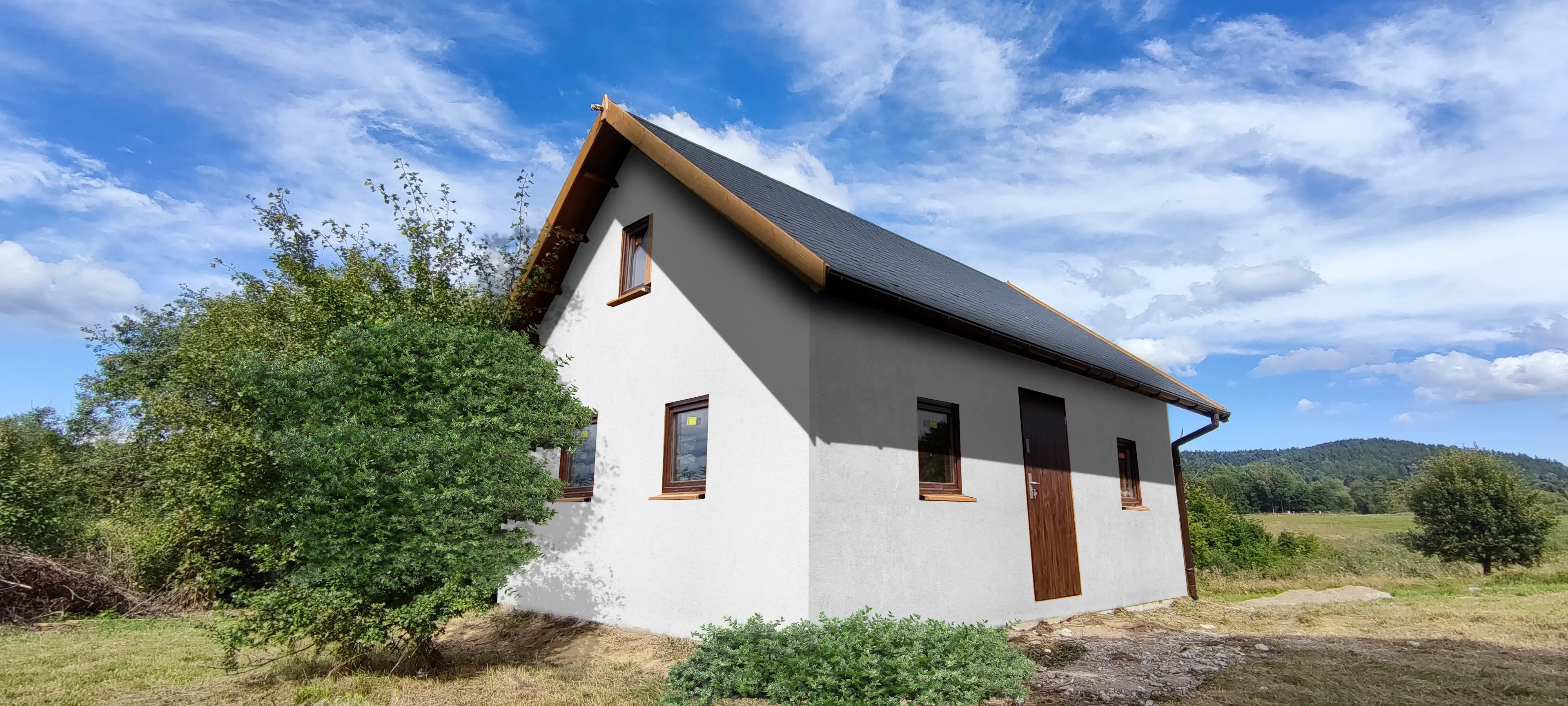 CRP2 PREMIUM – wizualizacja elewacji drewnianego domu z poddaszem