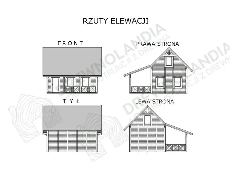 Rzuty elewacji domku rekreacyjnego CRP11