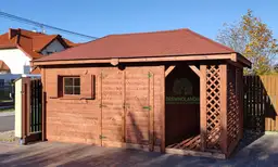 Drewniana szopka na narzędzia Kacper Bis, o wymiarach 6x4 m, idealna do dużego ogrodu