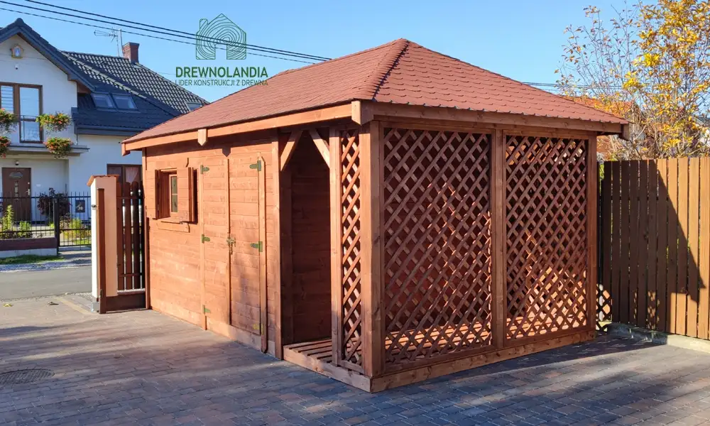 Domek narzędziowy Kacper Bis z drewna, przestronny schowek o wymiarach 6x4 m