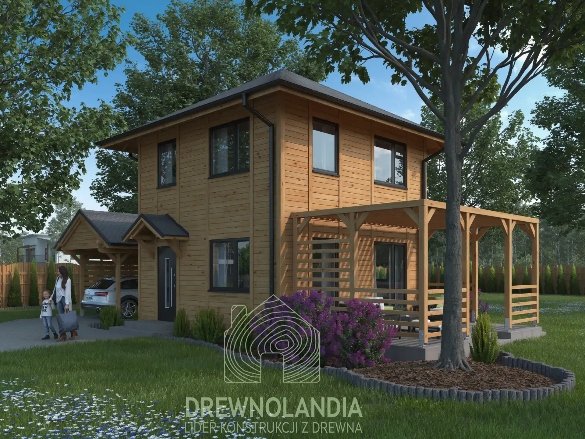 Domek całoroczny Łukasz, 35 m², drewniana konstrukcja z poddaszem