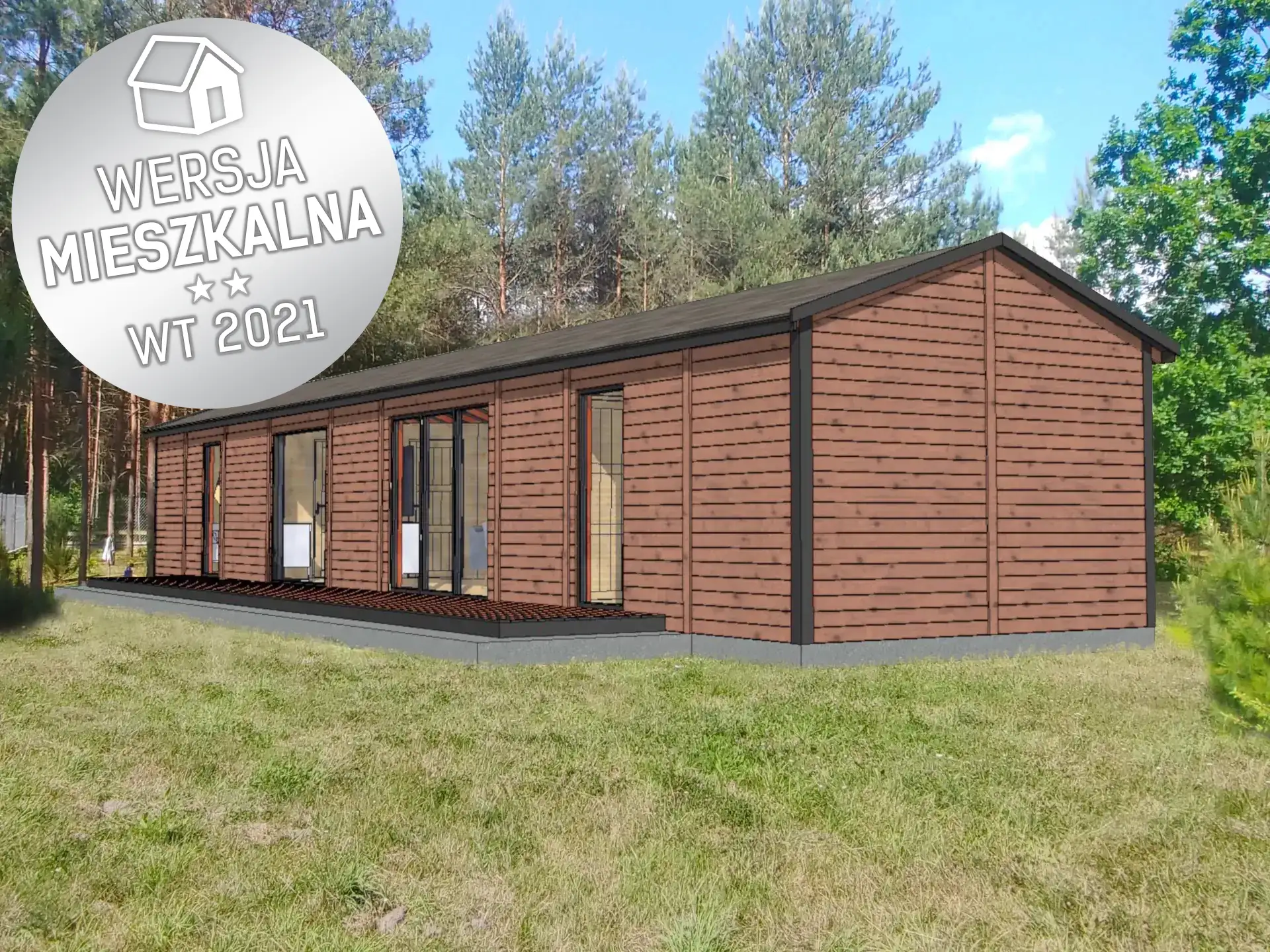 CRK3 PLUS – wizualizacja przestronnego, drewnianego domu całorocznego o powierzchni 70 m²