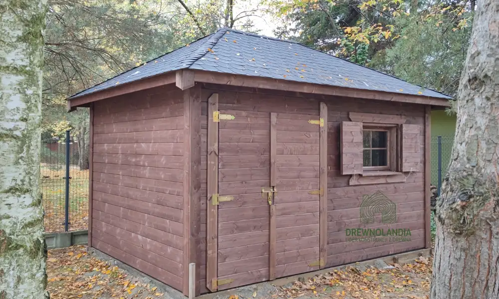 Drewniany domek narzędziowy Jerzy, idealny do ogrodu