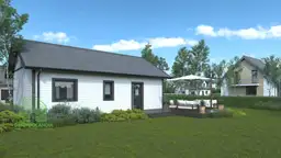 Detal frontowy domu Drewnolandia 1 CRK PLUS – całoroczny, o klasycznym drewnianym stylu