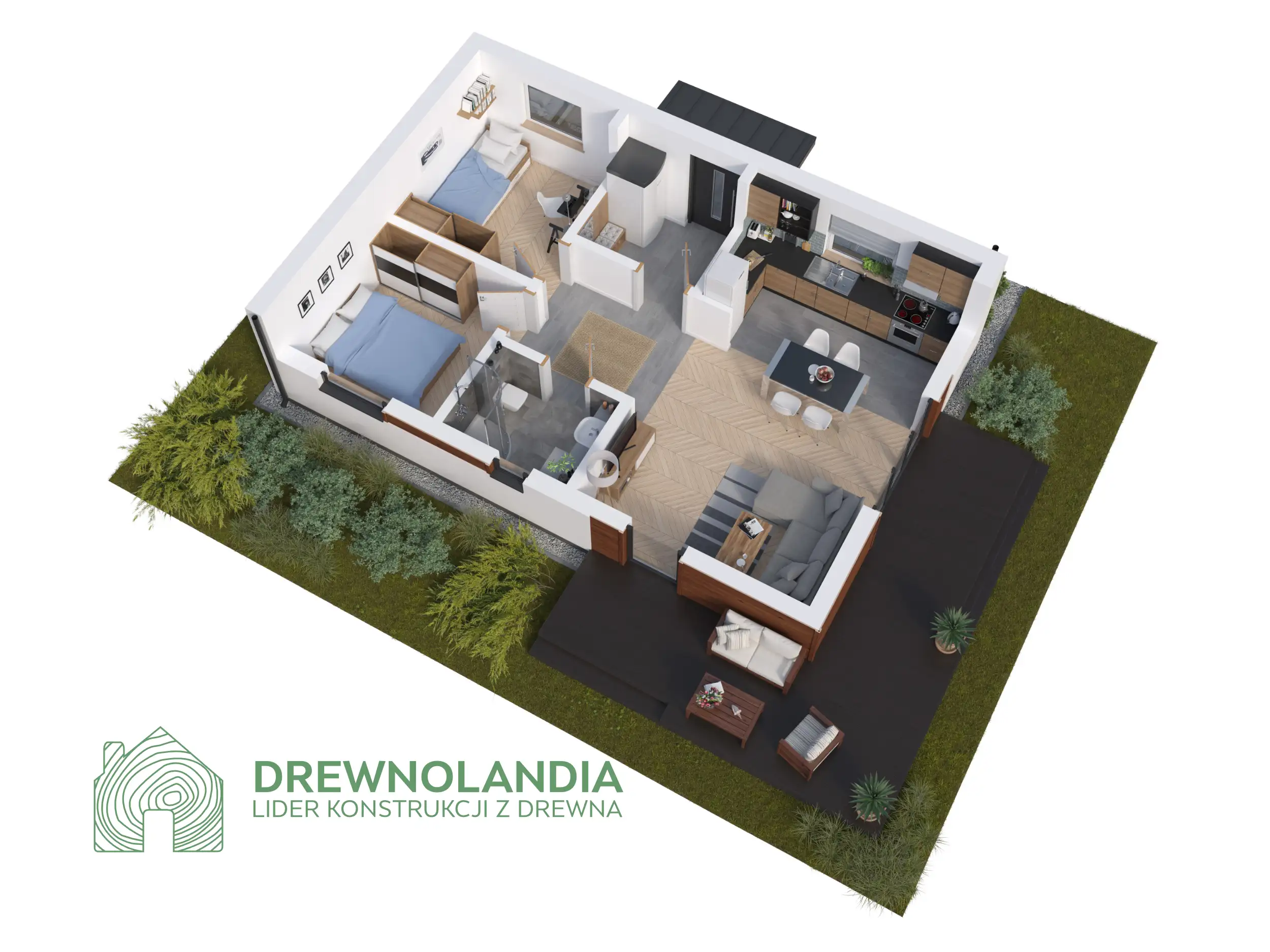 Rzut domu Drewnolandia 1 CRK – ergonomiczny układ pomieszczeń na 70m²