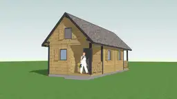 Domek letniskowy „bliźniak” – tylny widok z zadaszeniem