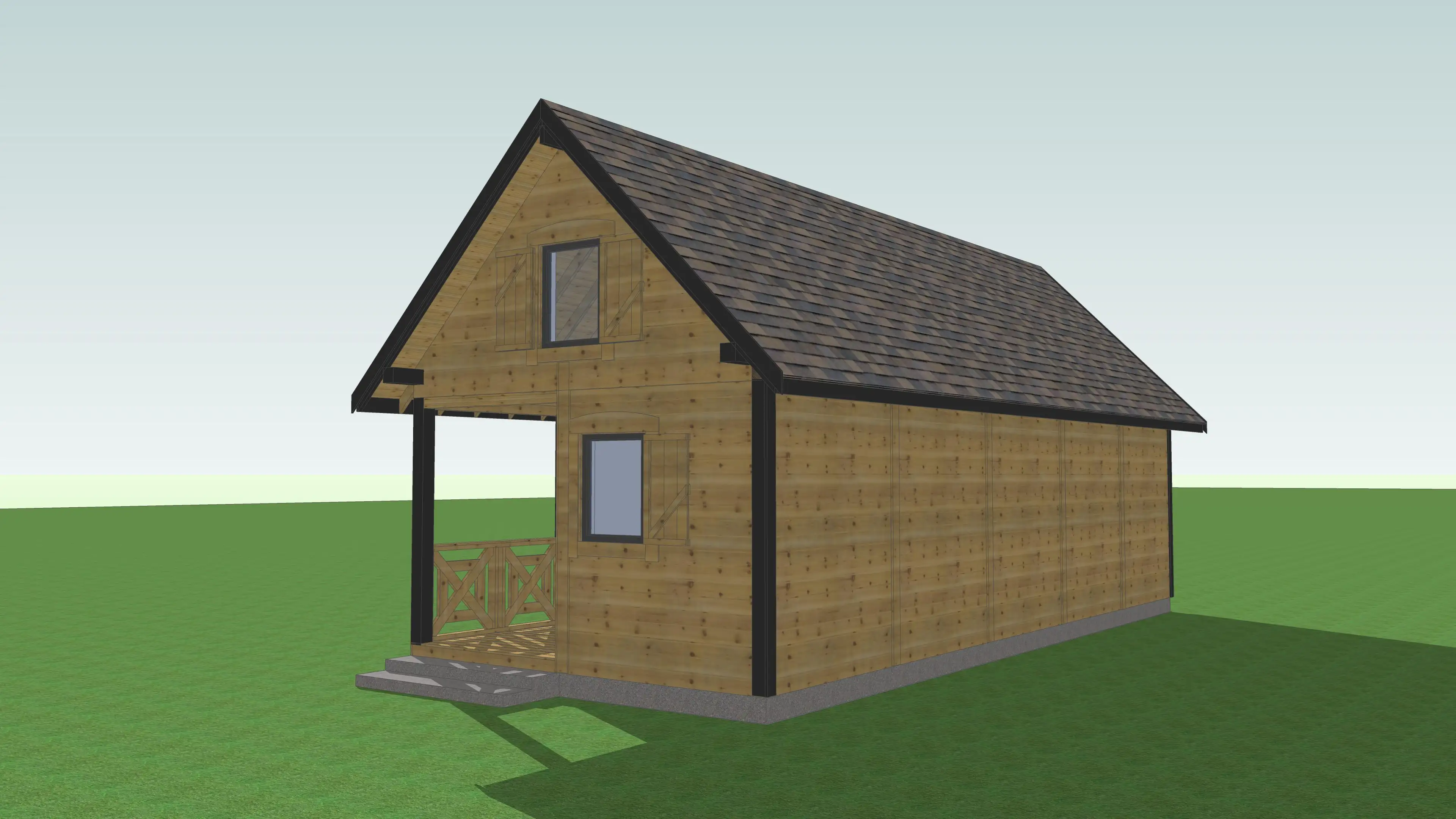 Drewniany domek „bliźniak” W1X2 – elewacja z dużym oknem