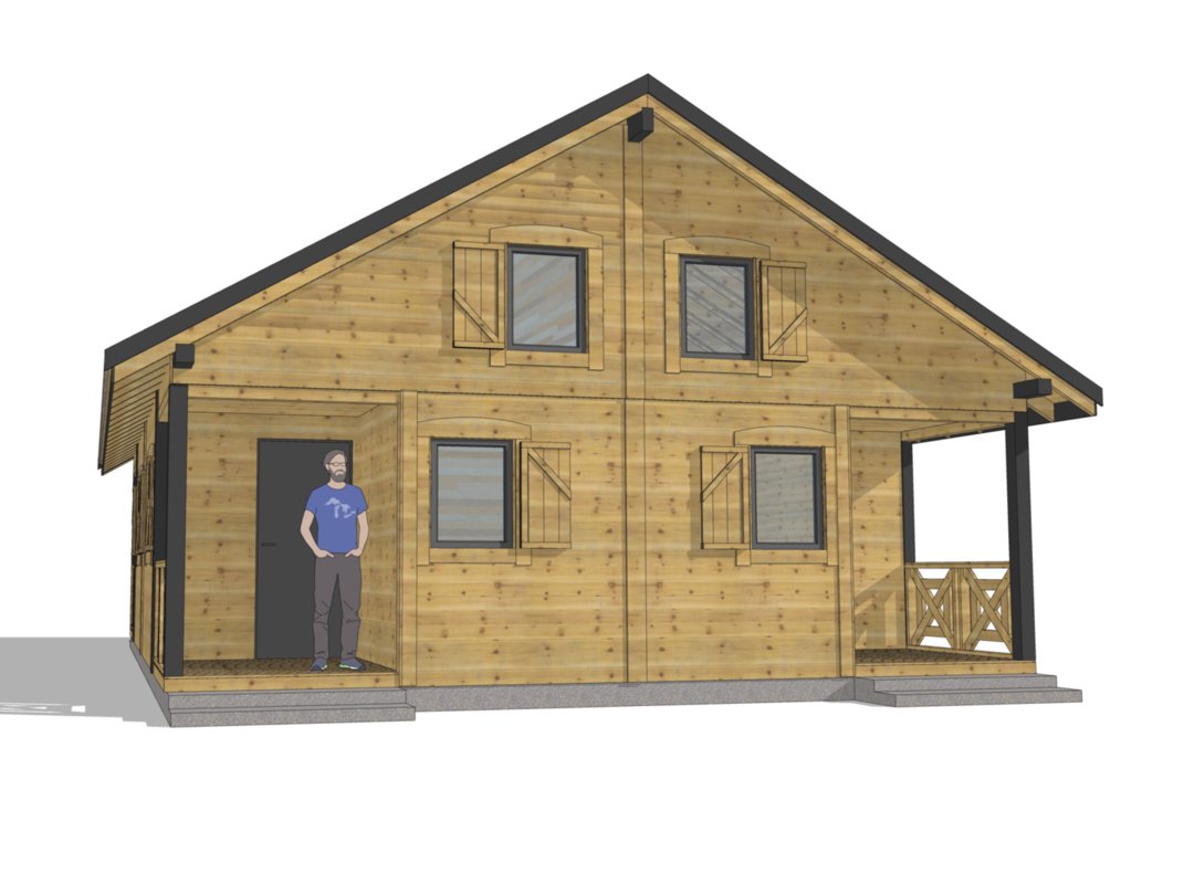 Domki letniskowe W1X4 – widok z bocznej elewacji z detalami tarasu