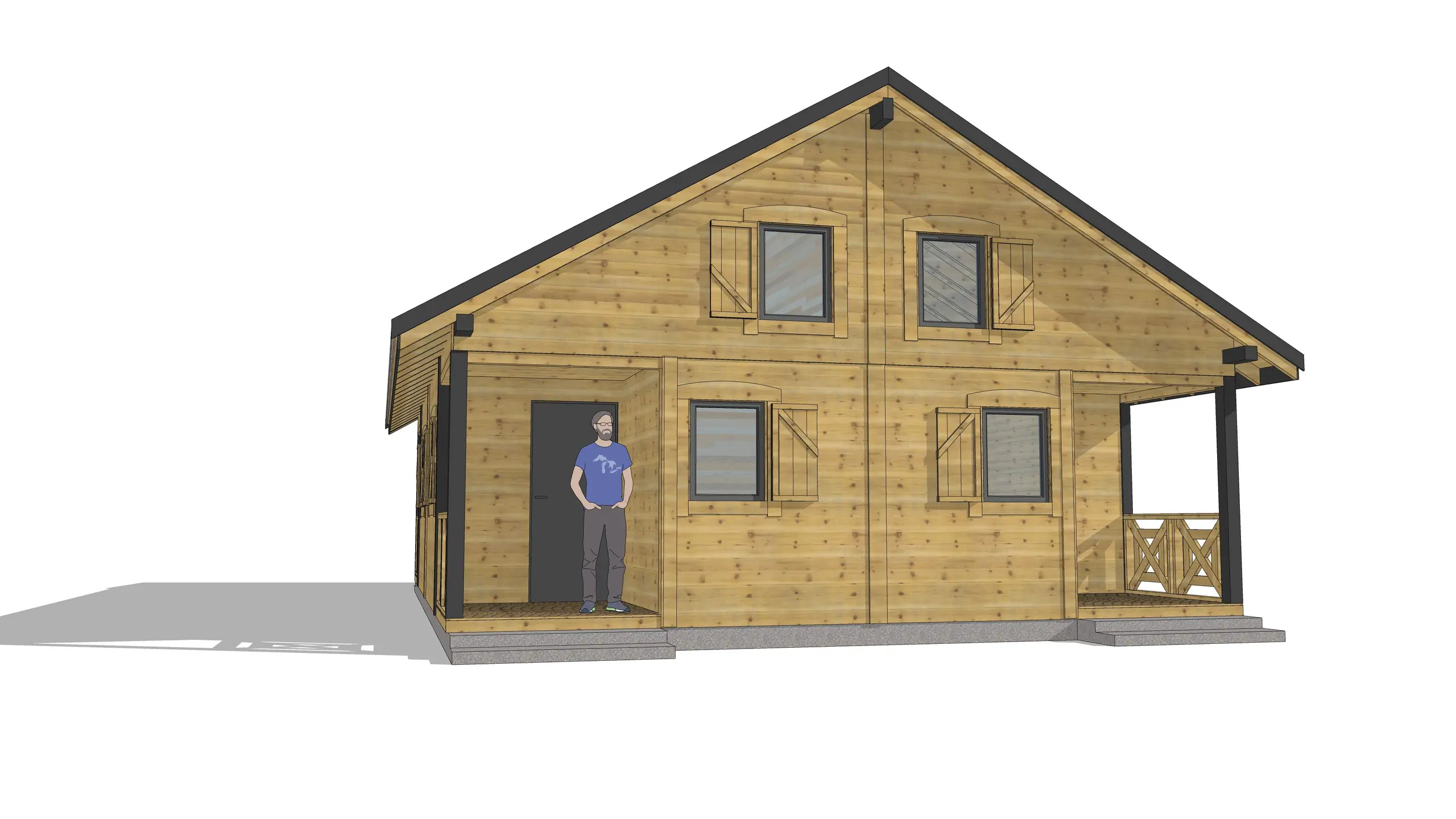 Domki letniskowe W1X4 – widok z bocznej elewacji z detalami tarasu