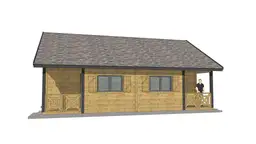 Drewniane domki W1X4 – frontalny widok segmentów z tarasem