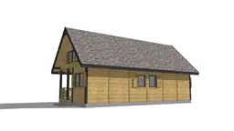 Drewniany domek „bliźniak” W2X2 – zadaszenie z przestrzenią wypoczynkową