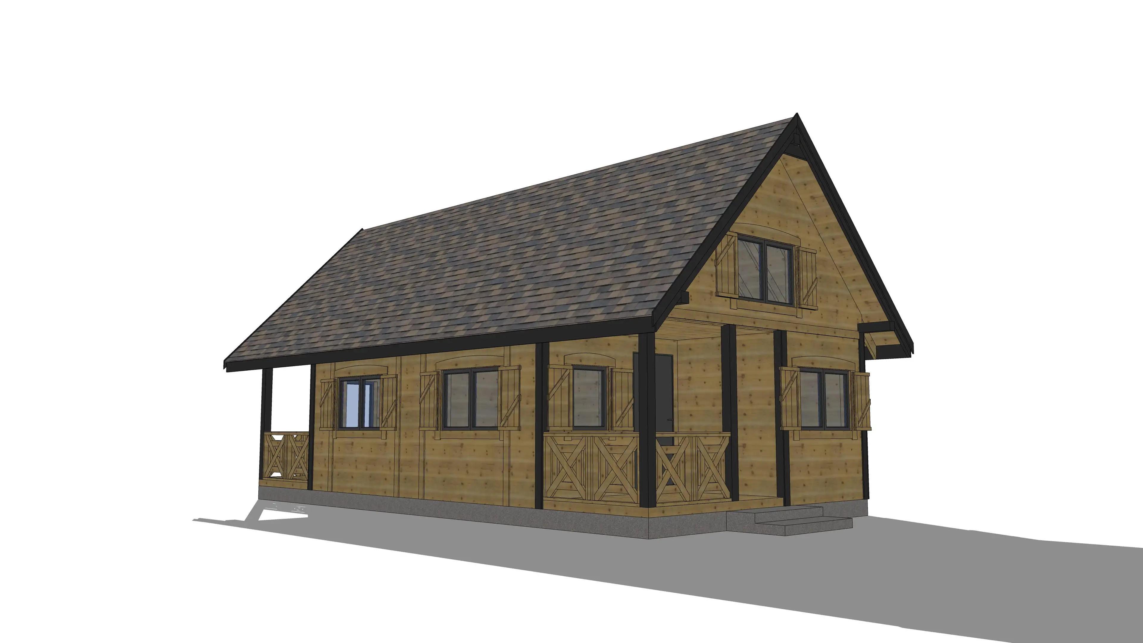 Drewniany domek „bliźniak” W2X2 – widok z boku na taras