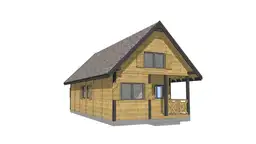 Drewniany domek „bliźniak” W2X2 – widok z przodu z detalami wykończenia