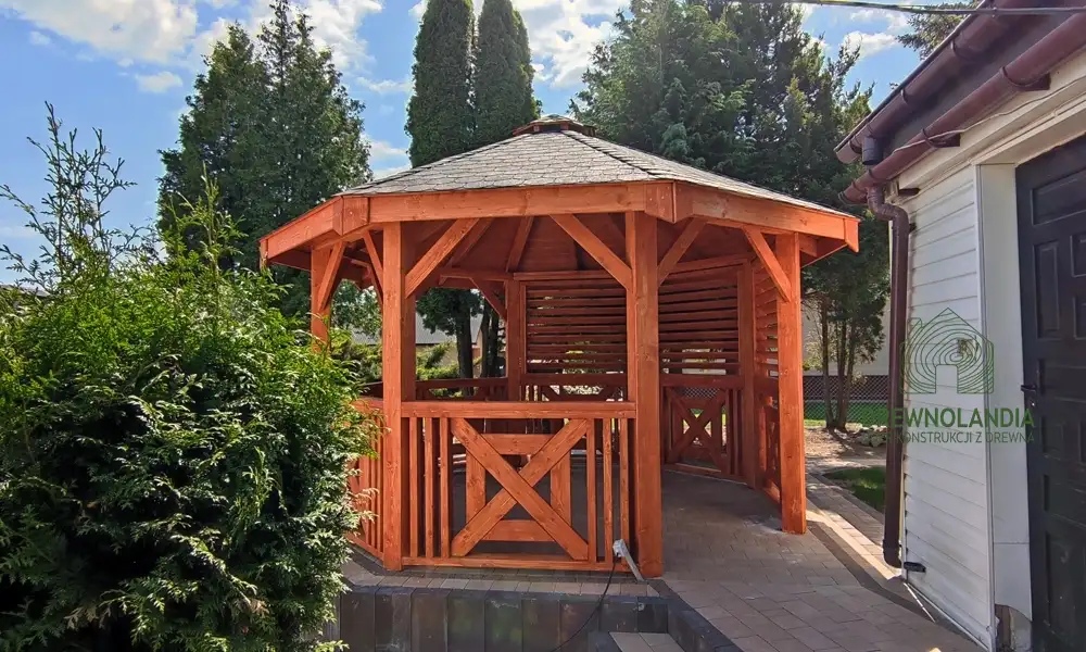 Drewniana altanka Eliza ośmiokątna, idealna do ogrodu