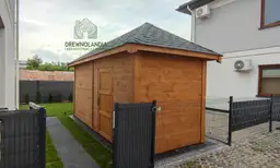 Drewniany domek narzędziowy Jerzy o wymiarach 4x3 m, funkcjonalna szopka na narzędzia