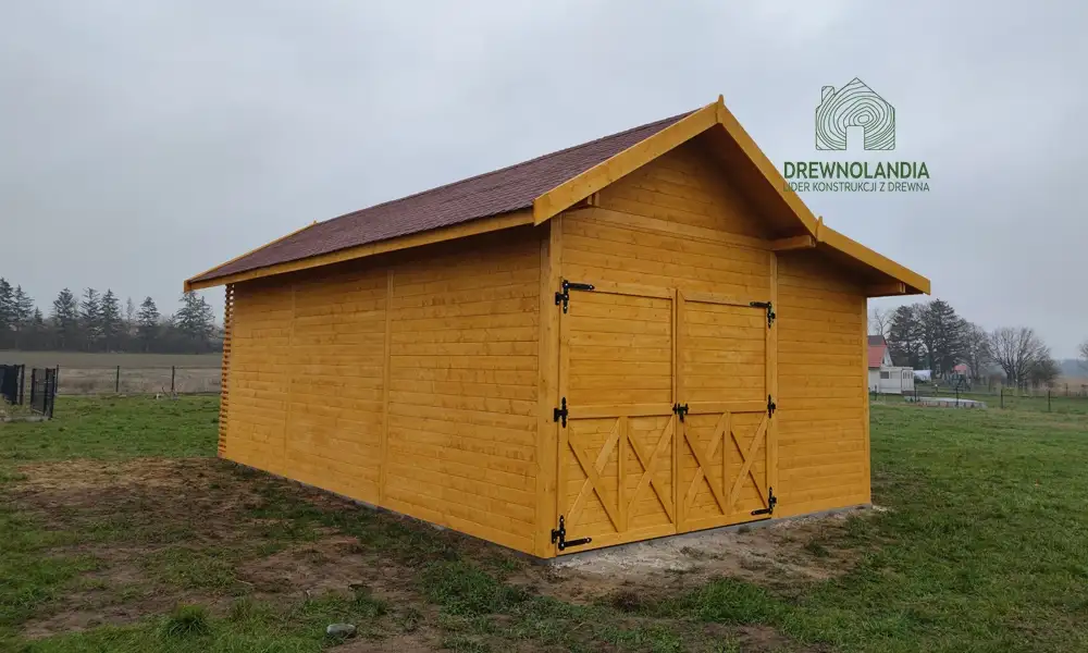 Wiata drewniana Oliwia Bis - garaż na dwa auta, 9x3,5 m, dodatkowe zadaszenie przednie 6x1,5 m